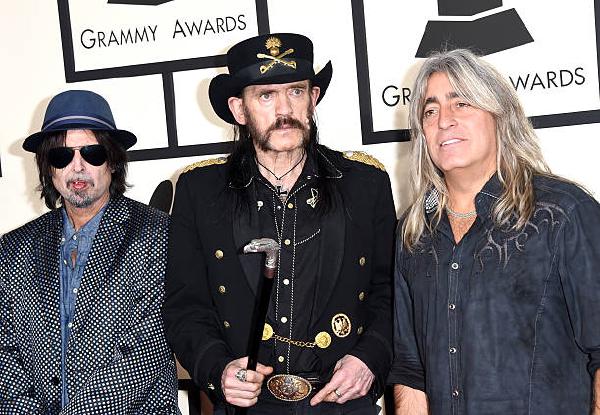 LOS ANGELES, CA - FEBRUARY 08:  (L-R) Musicians Phil Campbell, Lemmy and Mikkey Dee of Motorhead attend The 57th Annual GRAMMY Awards at the STAPLES Center on February 8, 2015 in Los Angeles, California.  (Photo by Jason Merritt/Getty Images)
