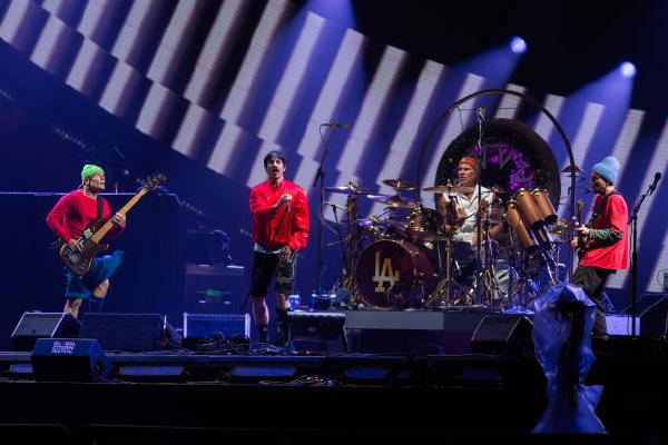 NEW YORK, NEW YORK - SEPTEMBER 23: (L-R) Flea, Anthony Kiedis, Chad Smith and John Frusciante of the Red Hot Chili Peppers perform during Global Citizen Festival 2023 at Central Park, Great Lawn on September 23, 2023 in New York City. (Photo by Gotham/WireImage)